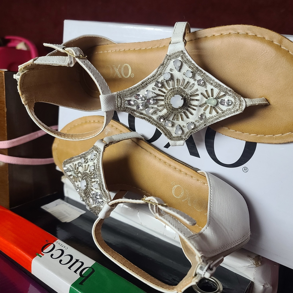 XOXO White and Tan Sandals